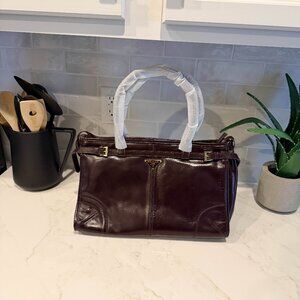 Prada Dark Red Leather Shoulder Tote Bag.